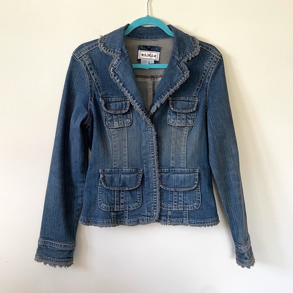 A.M.I. Y2K Raw Hem Blue Denim Jean Jacket Size Small
